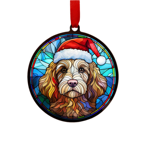 Cavapoo Blonde in Santa Hat Suncatcher Decoration